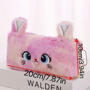 Girl's Cute Cat Storage Bag, Zipper Coin Purse, Gradient Color Plush, T8MIS